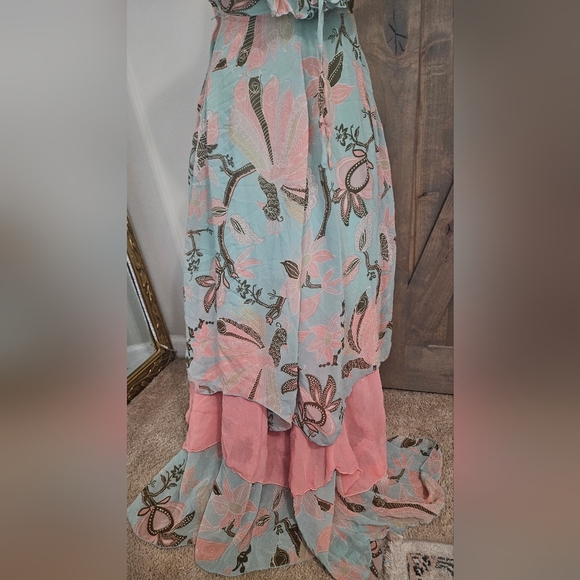 H&M Limited Edition Chiffon Boho Maxi Sundress In Pastel Print Blue/pink. Size 2 - Picture 11 of 15